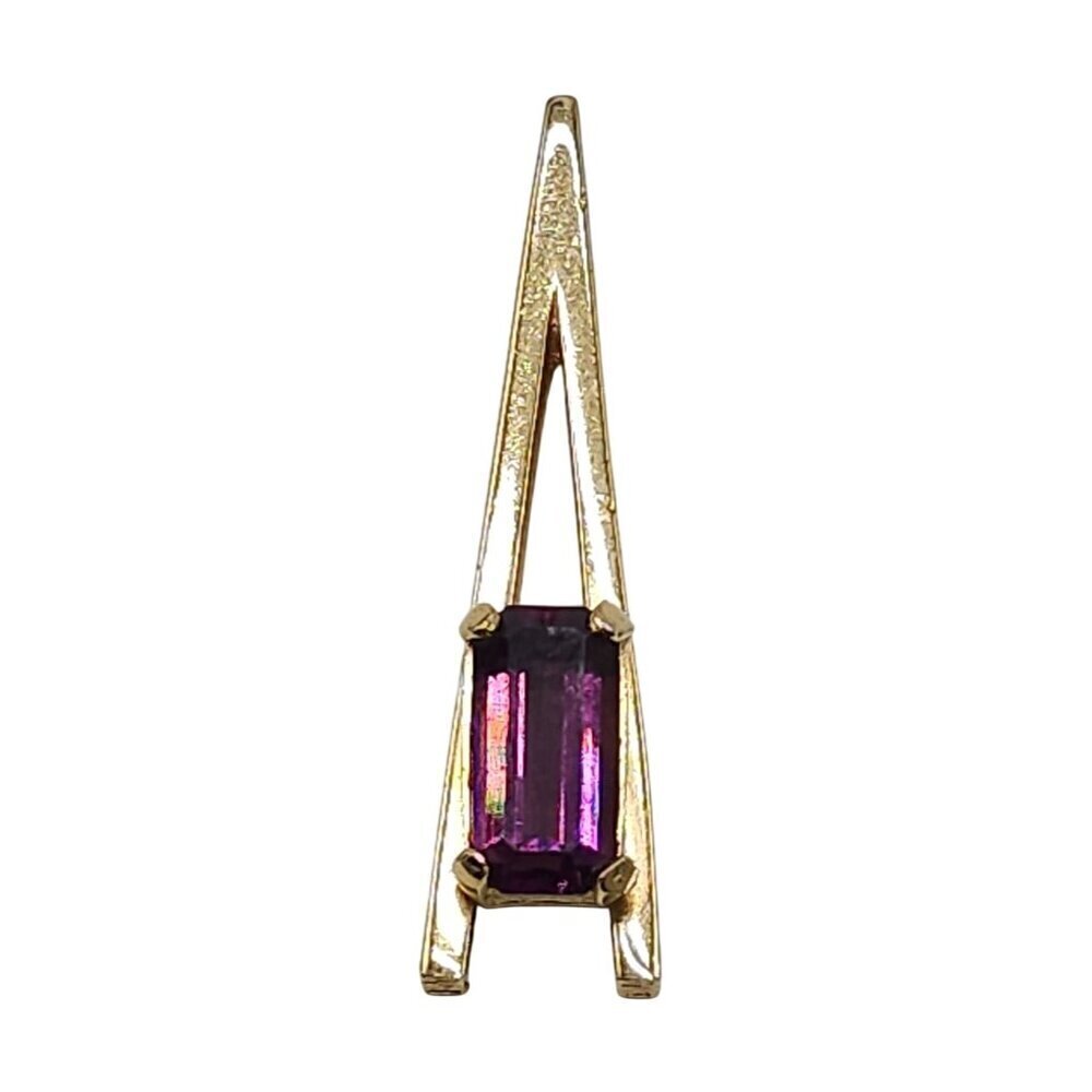 Vintage Avon Gold Tone Purple Amethyst Glass Rhinestone Necklace Pendant